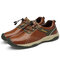 Men Outdoor Slip Resistant Lace Up Waterproof Leather Hiking Shoes - Red Brown
