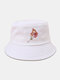 Unisex Cotton Solid Color Flame Rose Embroidery Simple Sunscreen Bucket Hat - White