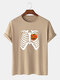 Mens 100% Cotton Halloween Funny Pumpkin Printed Short Sleeve T-Shirts - Khaki