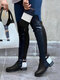 Large Size Women Color Block Buckle Design Side-zip Comfy Over The Knee Boots - Blue & Black