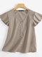 Ruffle Sleeve V-neck Solid Blouse For Women - Khaki