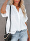 Causal High-low Hem Short Sleeve V-neck Cozy Blouse for Women - White