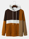 Mens Cable Knit Color Block Patchwork Casual Overhead Drawstring Hoodies - Coffee