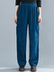 Elastic Waist Corduroy Regular Casual Plus Size Pants With Pockets - Blue