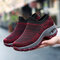 Large Size Women Casual Outdoor Breathable Mesh Slip On Platform Sneakers - Wine