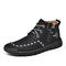 Men Hand Stitching Microfiber Leather Non Slip Comfy Casual Ankle Boots - Black