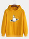 Mens Cartoon Space Astronaut Print Solid Drawstring Pullover Hoodie - Yellow