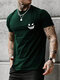 メンズ おもしろスマイルプリント クルーネック 半袖 Tシャツ - 緑
