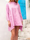 Solid Color Long Sleeves O-neck Button Blouse - Pink