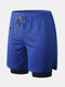 2 In 1 Compression Liner Mesh Breathable Running Gym Shorts With Zipper Pocket - Blue