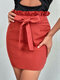 Mini falda sexy con lazo de cintura alta con volantes sólidos - rojo