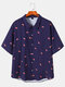 Plus Size Mens Watermelon Print Button Up Casual Short Sleeve Shirts - Royal Blue