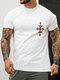 Camisetas masculinas étnicas geométricas com estampa de totem, gola redonda, manga curta, inverno - Branco