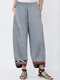 Casual Print Hem Patchwork Plus Size Pants with Pockets - Grey