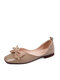 Women Solid Color Bowknot Elegant Date Shoes Soft Square-toe Ballet Flats - Apricot