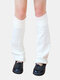 महिला एक्रिलिक बुना हुआ ठोस रंग फ्लेयर्ड लूज सजावटी बछड़ा संरक्षण पैर लंबे ढेर मोजे कवर करता है - सफेद
