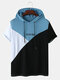 Mens Letter Print Colorblock Stitching Hooded Short Sleeve T-Shirt - Blue