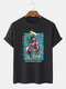 T-shirt a maniche corte da uomo cinesi Drago con stampa di paesaggi floreali Collo - Nero