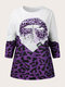 Plus Size Casual Leopard Print Patchwork O-neck Sweatshirt - Purple