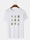 Mens 100% Cotton Christmas Cartoon Animal Graphics Short Sleeve T-Shirts - White