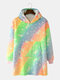 Mens Luminous Star Pattern Colorblock Plush Oversized Blanket Hoodie - Multicolor