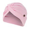 Solid Color Elastic Cap Beanie Hat Anti Ear Straps With Button - Pink