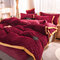 4 Pcs Set Pure Color Magic Velvet Four-piece Set Crystal Velvet Nordic Style Thickened Simple Double-sided Velvet Bed Sheet Quilt - Wine Red