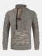 Mens Knitted Zipper Design Half Collar Casual Drawstring Pullover Sweaters - Khaki