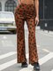 Floral Print High Waist Casual Flared Pants For Women - Brown
