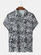 Mens Leopard Print Chest Pocket Button Up Short Sleeve Shirts - Gray