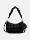 Women Faux Leather Fashion Solid Color Lattice Pattern Crossbody Bag Handbag - Black