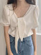 Solid Asymmetrical Tie Puff Sleeve Blouse For Women - White