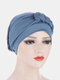Women Cotton Multi Color Solid Casual Sunshade Side Braid Baotou Hats Beanie Hats - Light Blue