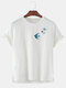Mens Swallow Printed Breathable Short Sleeve Round Neck T-shirt - White