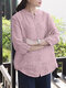 Stripe Print Button Front 3/4 Sleeve Casual Blouse - Pink