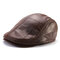Men Classic Genuine Cowhide With Ear Flaps Beret Hats Casual With Ventilation Holes Flat Caps - Brown