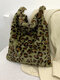 Women Ins Plush Large Capacity Print Fashion Leopard Handbag Tote - Green