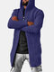 Mens Solid Color Knitted Casual Mid-Length Ripped Loose Sweater Hooded Cardigan - Blue