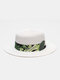 Unisex Floral Simple Fashion Flat Top Beach Holiday Sunshade Straw Hat - White