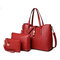 4 PCS Women PU Leather Handbag Solid Leisure Multi-function Shoulder Bag Casual Crossbody Bag - Wine Red