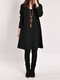 Women Solid V-Neck Side Pocket Long Sleeve Casual Dress - Black