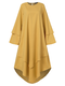 Asymmetrical Solid Color O-neck Long Sleeve Plus Size Midi Dress for Women - Yellow