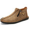 Menico Men Hand Stitching Leather Non Slip Side Zipper Soft Sole Casual Boots - Khaki