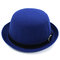 Vintage Pure Color Ladies Hat Woolen Solid Little Dome British Retro Cap - Royal Blue