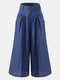 Casual High Waist Zip Front Plus Size Wide Leg Pants for Women - Blue