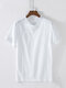 Mens Cotton Linen Thin Breathable Patchwork Short Sleeve T-Shirt w Zipper - White