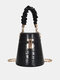 Women's PU Personalized Chain Crossbody Bag Korean Fashion Crocodile Bucket Bag Solid Color Leisure Shoulder Bag - Black