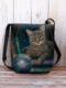 Women Cat Pattern Prints Crossbody Bag Shoulder Bag - Blue