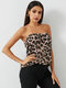 Leopard Backless Tube Sexy Tank Top - Brown