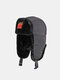 Men Polyester Cotton Plus Velvet Thickened Embroidery Flag Patch Ear Protection Outdoor Windproof Warmth Trapper Hat - Black